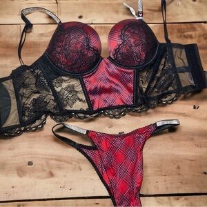 2 pc Victoria’s Secret Bombshell Add 2 Cups Rhinestone corset +matching …
